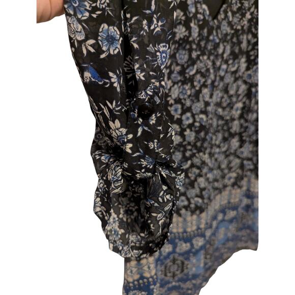 Speechless Women's Size Small Blue Floral 3/4 Button Sleeve Dress Back Cut Out - Picture 4 of 11